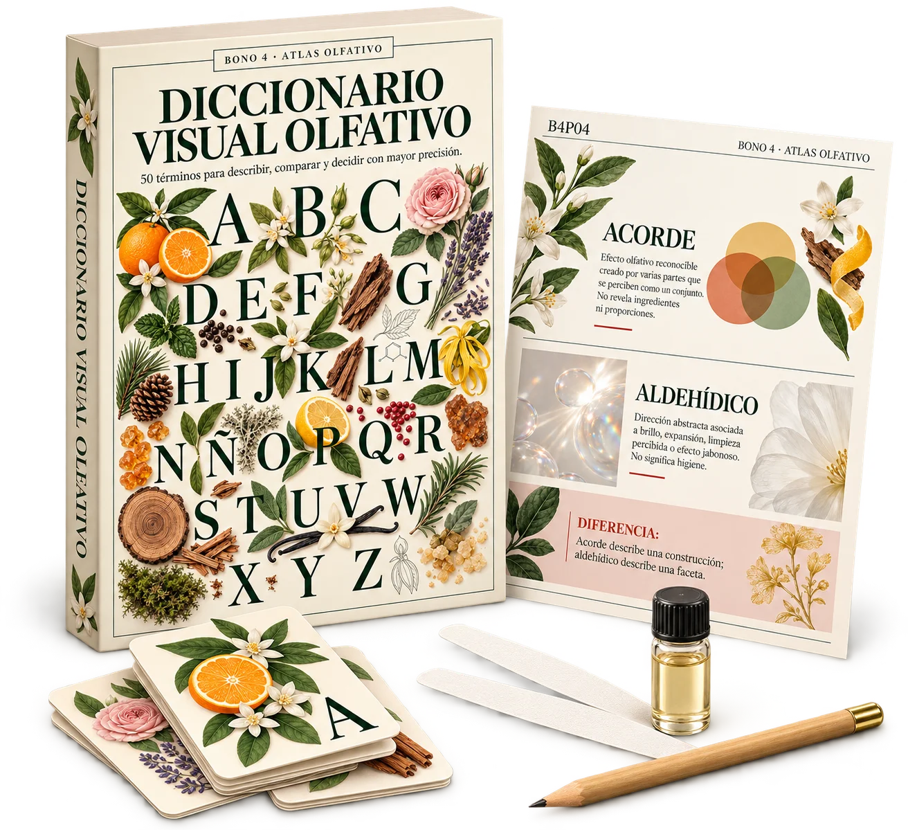 Mockup de Diccionario Visual Olfativo con página interna real